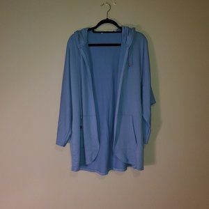 Longline Open Cardigan Hoodie with Pockets - Light Blue - Large